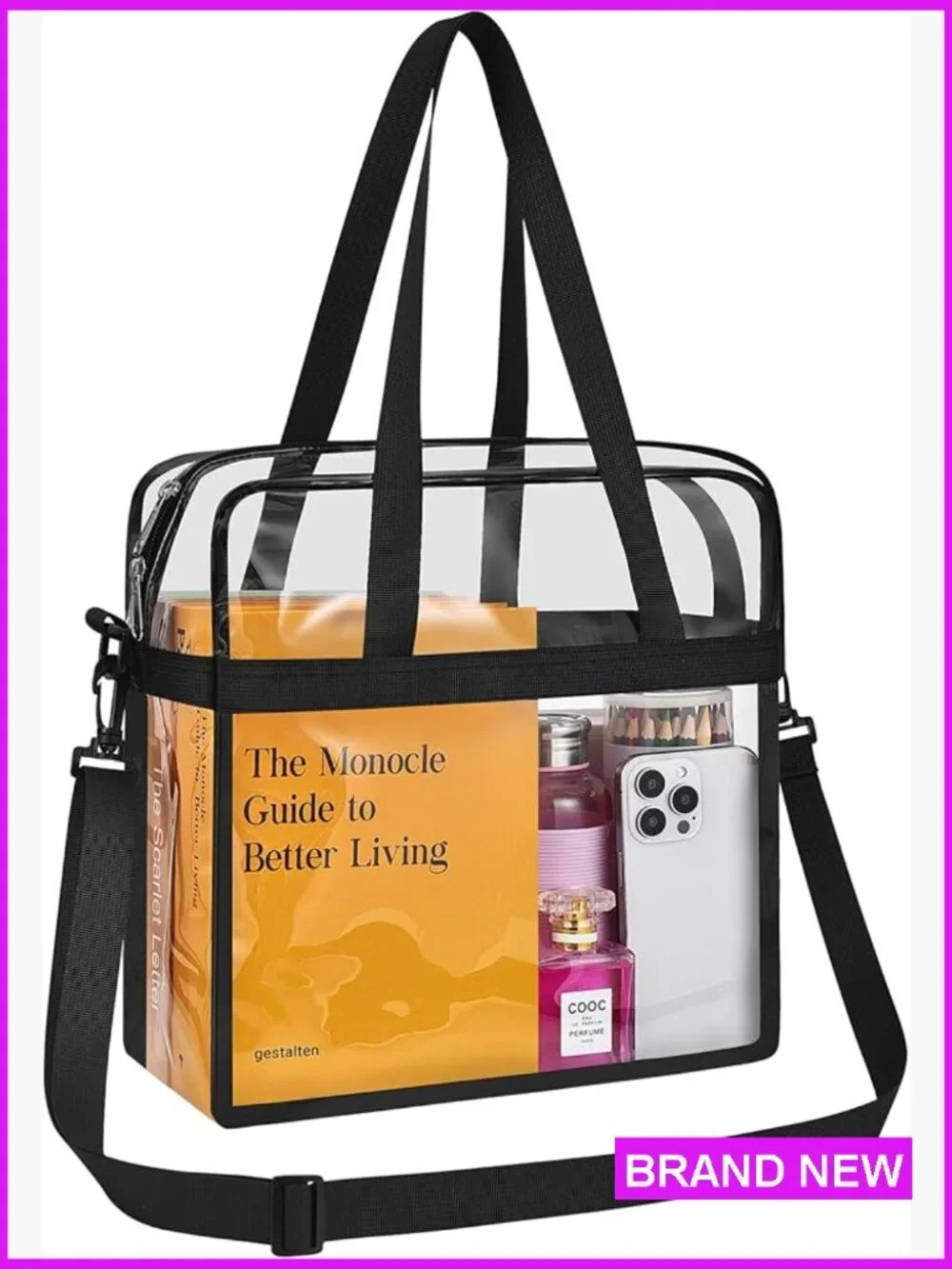 Clear Tote Bag Stadium Approved Crossbody Shoulder Strap Large Capacity PVC